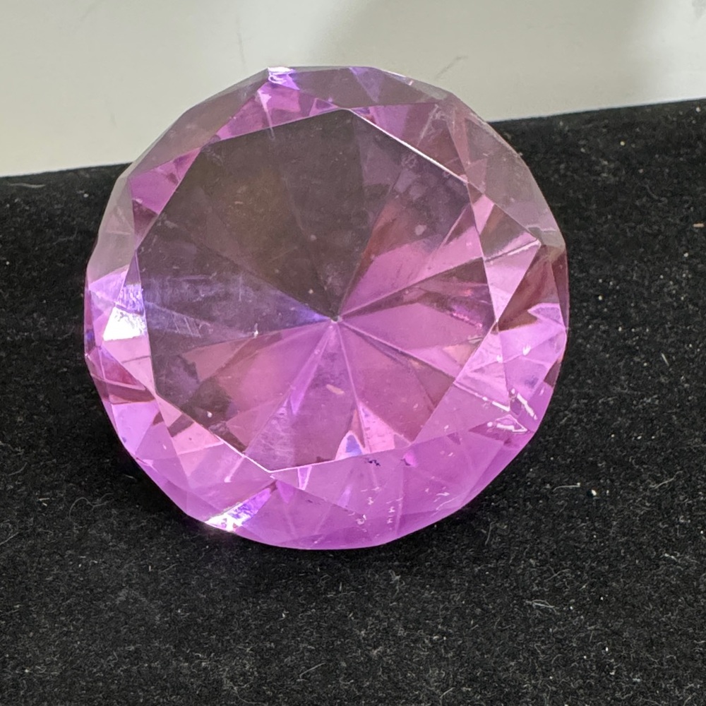 Vintage Crystal Paperweight Purple Crystal Glass 3.25" Diamond cut
